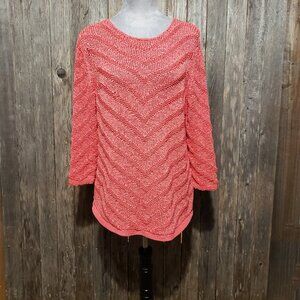 Chicos 3 XL Sweater Coral Pink Textured Cottage Coastal Soft Girl Comfy Cozy